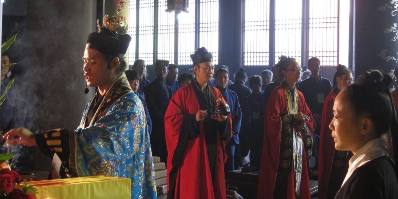 Daoist priests carrying out ceremonies for the Double Nine festival.