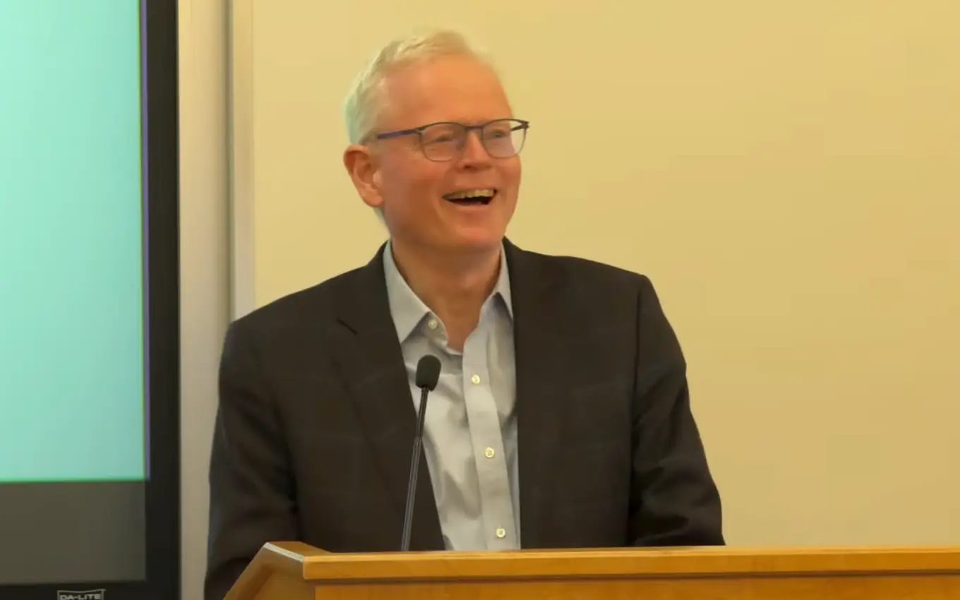 Screenshot from video showing me at podium